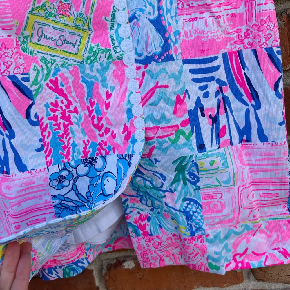 Lilly Pulitzer Pink, Blue & Green Patchwork Print Sleeveless Romper - Picture 2 of 10